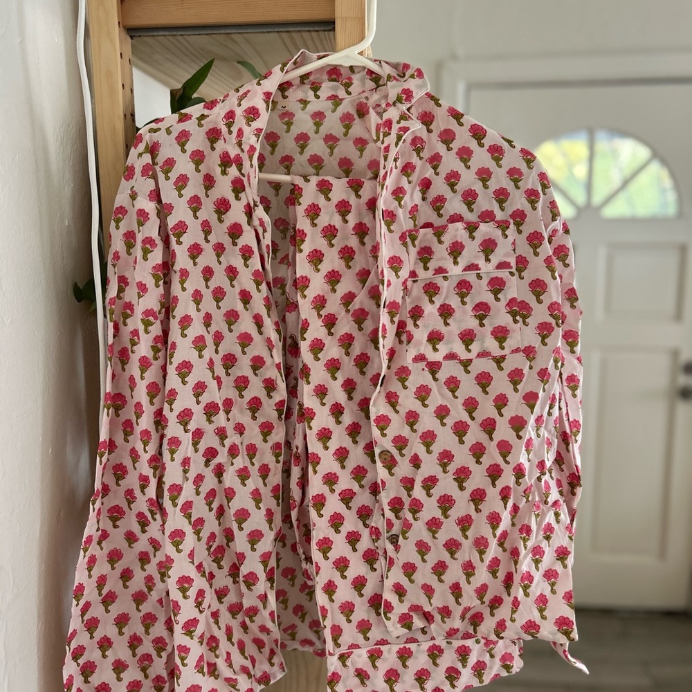 Vibrant Pink Floral Button down Pajama Shirt